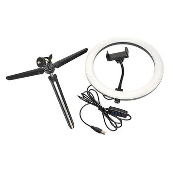 HQ-18N Three Colors Adjustable 3200K-5600K Circle Make up Lighting Vlogging Kit Phone Tripod Selfie Light Photographic Equipment detail image