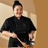 Black Big and Tall Short Sleeve Chef Jacket Shirt
