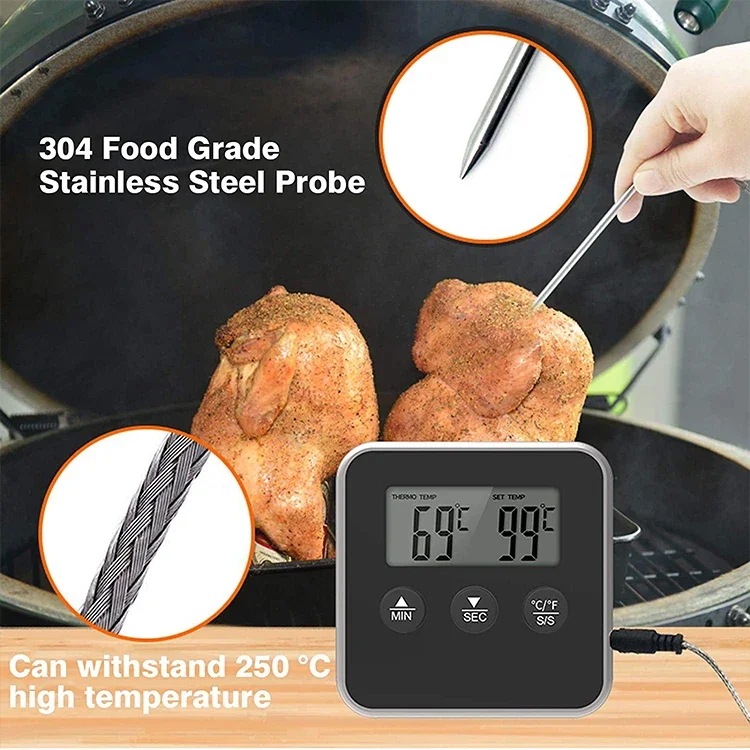 Low Price Large LCD Stainless Steel Probe Smoker Oven Kitchen BBQ Grill Thermometer with Alarm