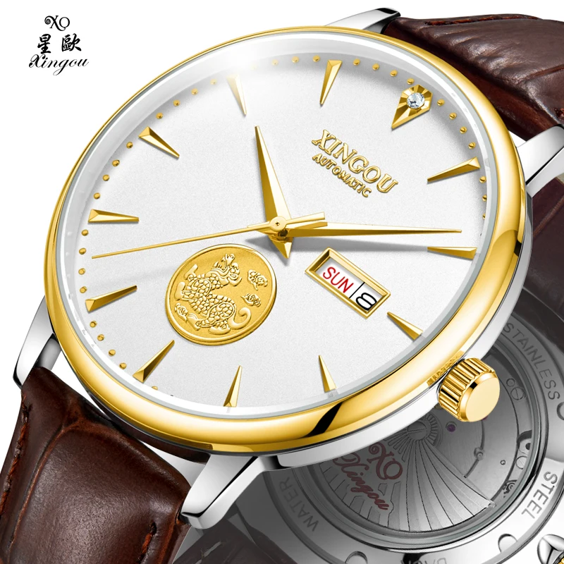 Ultra Thin XINGOU 8018 Automatic Movement Watch Genuine Leather Elegance Own Brand Private Label Watch Custom