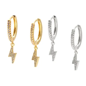 Lightning Huggie Earrings Hoop Cubic Zirconia Hoop Earring for Men Lightning Bolt Dangle Earrings Wholesale Fashion Jewelry Gift