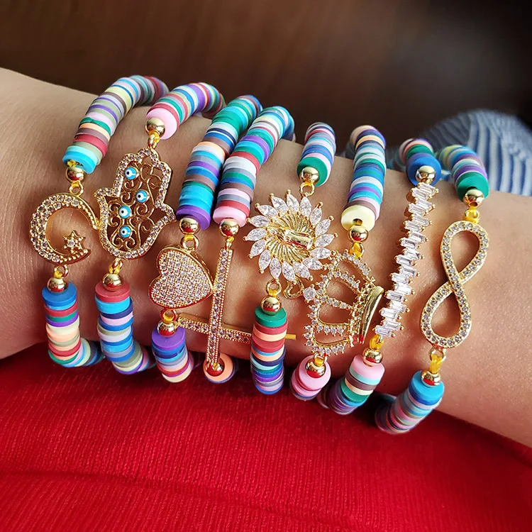 Rainbow Disc Bead Bracelets - 12 Pc.