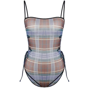 Sexy Lace High-Rise Vintage Plaid Shaping High Elasticity Comfortable Breathable Quick Dry Bodysuit Underwire Support 3/4 Cup