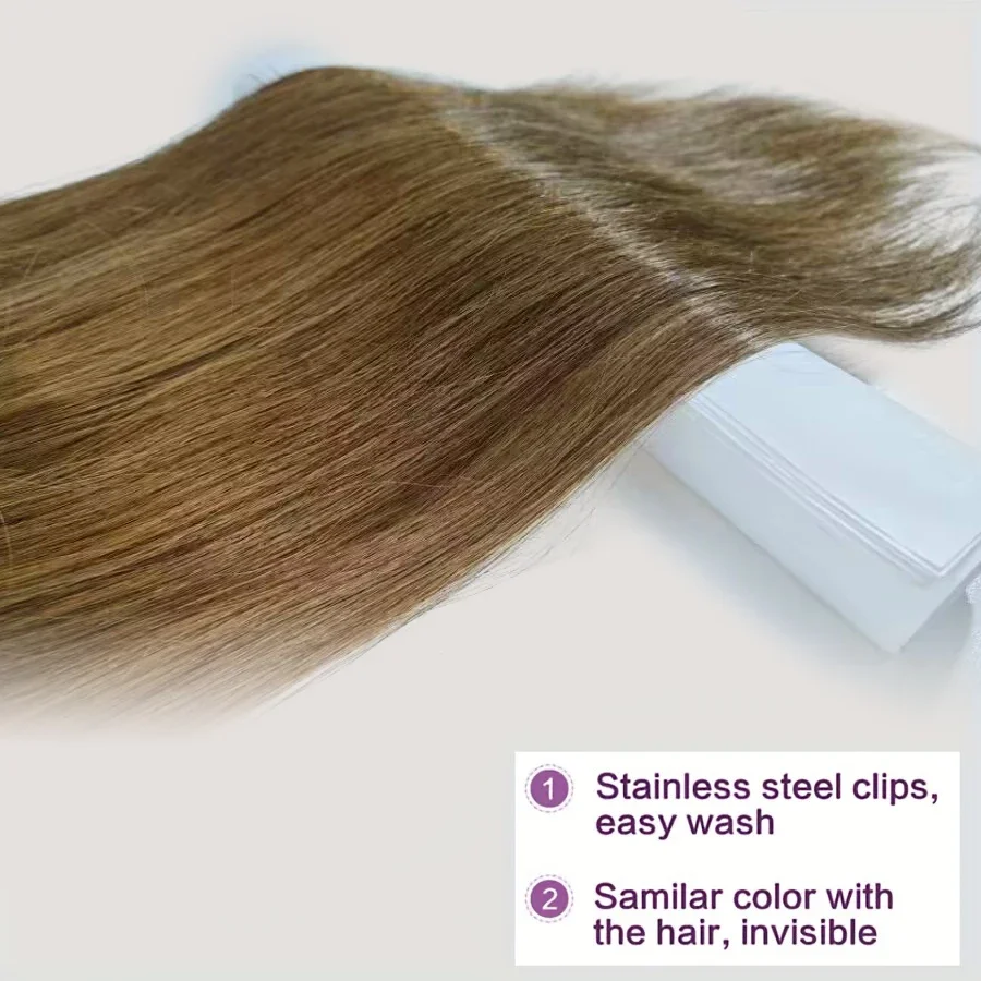Echthaar Clip In Extensions Hellbraun Glatt 8 Teiliges Set_voghion.com