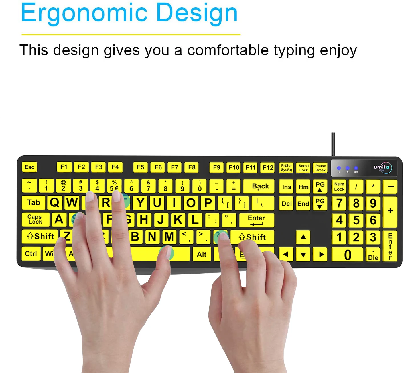 Large Printed Letters Low Vision Keyboard Computer Portable Custom Keyboard for Old People