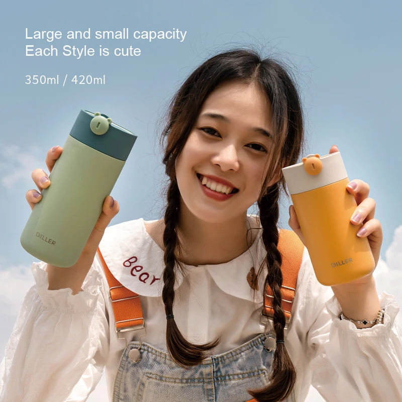 Wholesale Lovely Bear Design Thermal Flask Outdoor Vacuum Stainless Steel Water Bottle With Strap