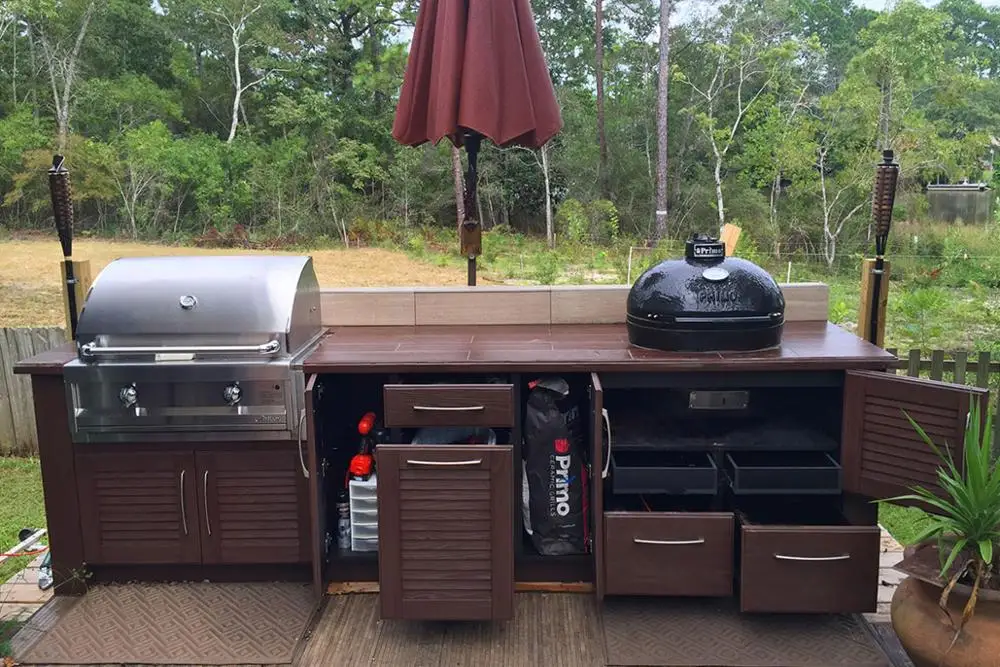 NICOCABINET High-End Custom Modular Outdoor Kitchen Cabinet MDF Stainless Steel BBQ Grill Featuring Marble Laminate Resin