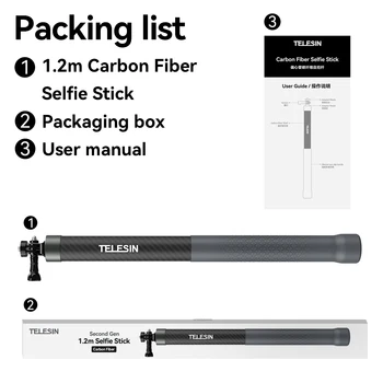 Telesin Portable Selfie Stick for Go Pro Hero 13 DJI Action 5 Sport Cameras 1.2 Meters Extend Carbon Fiber Selfie Stick product image