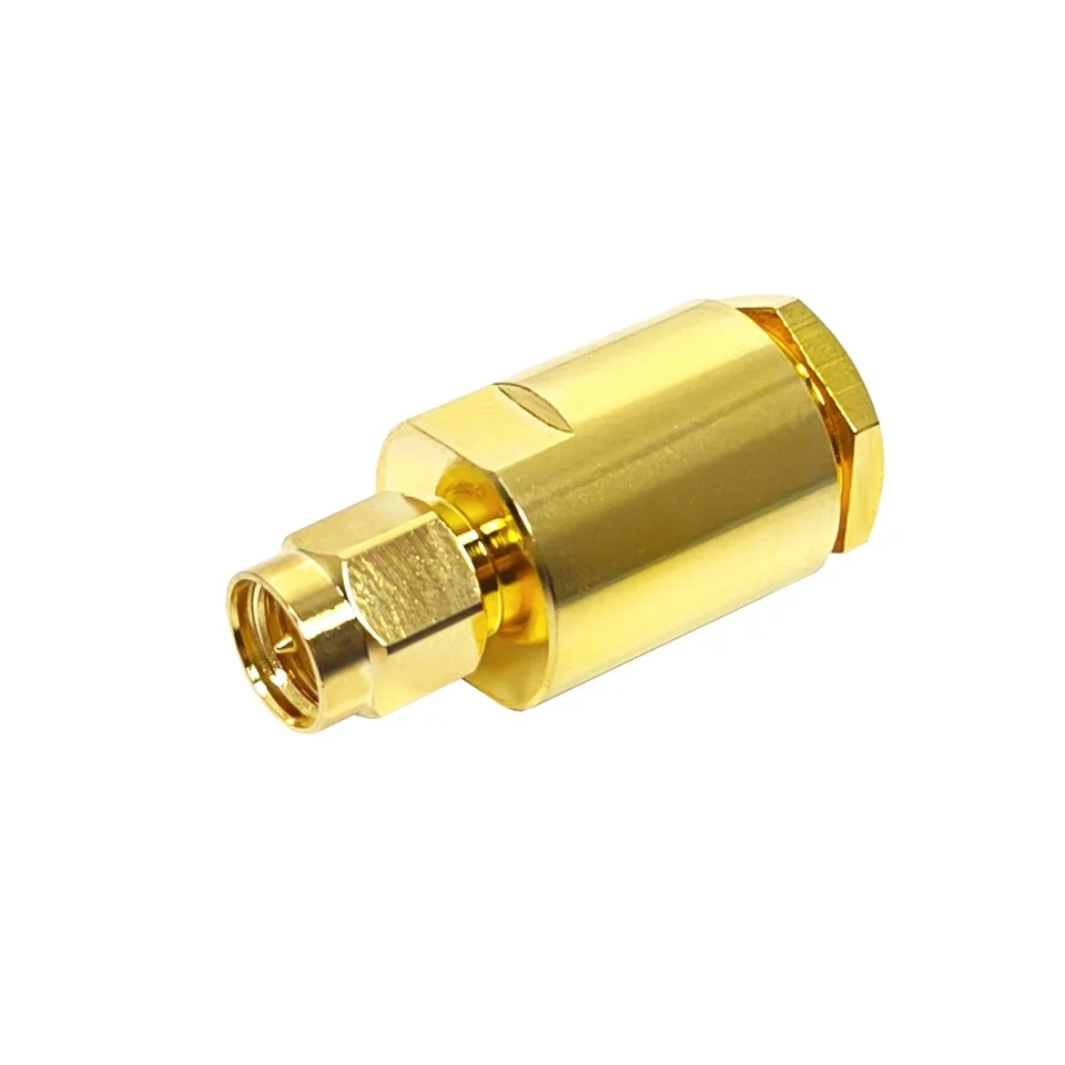 Factory Supply Gold Plated 50 Ohm SMA Male Plug Clamp Connector for LMR300 5D-FB LMR 300 RG6 Cable RF Coaxial Connector in Stock