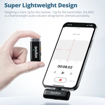 GODOX WES1 WES2 2.4GHz Wireless Microphone System Transmitter Receiver Live Broadcast Reduction Noise Mic for Camera Smartphone detail image
