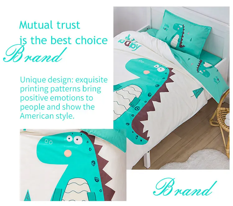 Cartoon dinosaur printed duvet cover single kids baby bed sheet bedding set manufacture