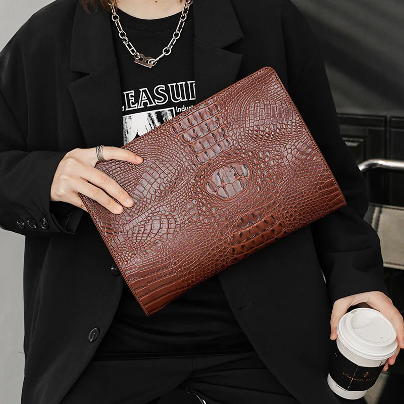 Fashion Unisex Big Crocodile Pattern Pu Leather Women Clutch Bag Handbag  for Ipad Office Mens