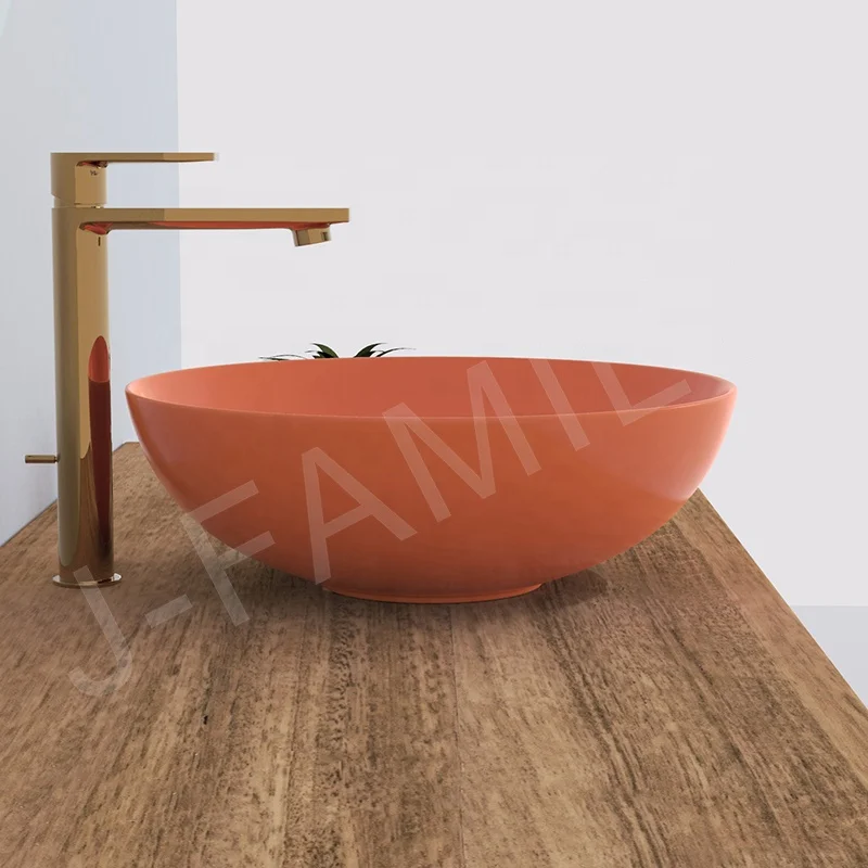 New Bowl Design Matte Orange Color Vessel Sink Counter Top Bathroom Wash Basin
