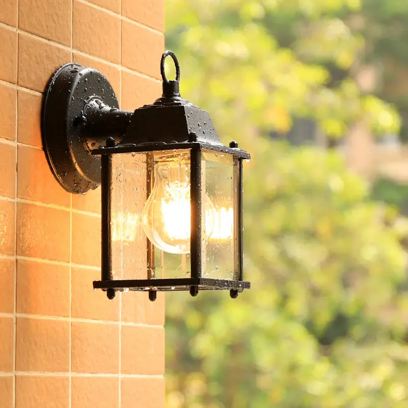 Wandleuchte im amerikanisch-europäischen Stil für Innenhof, Außenbereich und Balkon, wasserdicht, aus Aluminium und Glas, industriell gestylt, mit LED-Beleuchtung für Flur, Gang und Wohnzimmer