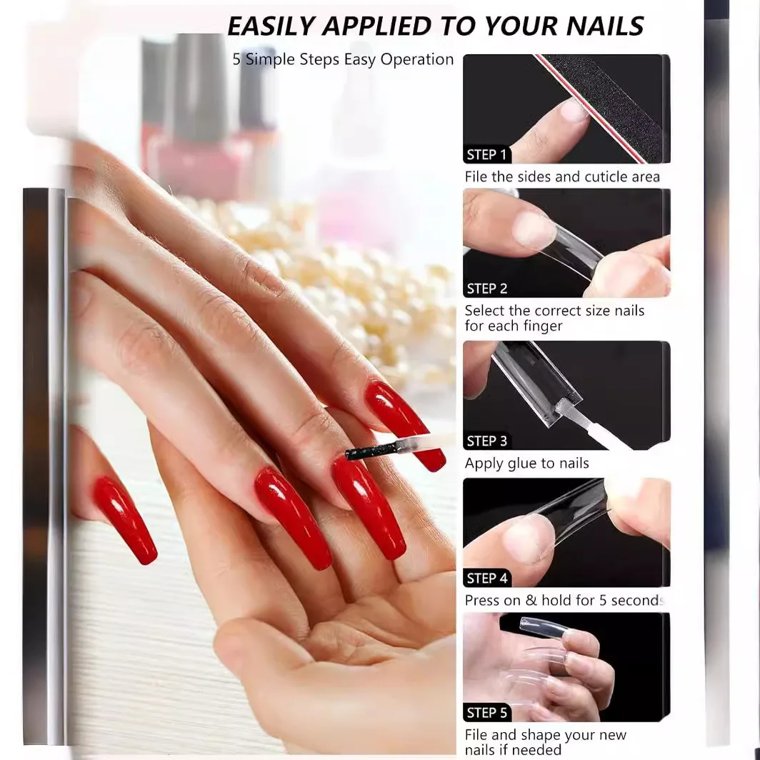 XXL Shell NO C Acrylic Nails Super Long Flat Head French False Nails Denim Nail Patch Cutting Grinding Factory Direct Sales