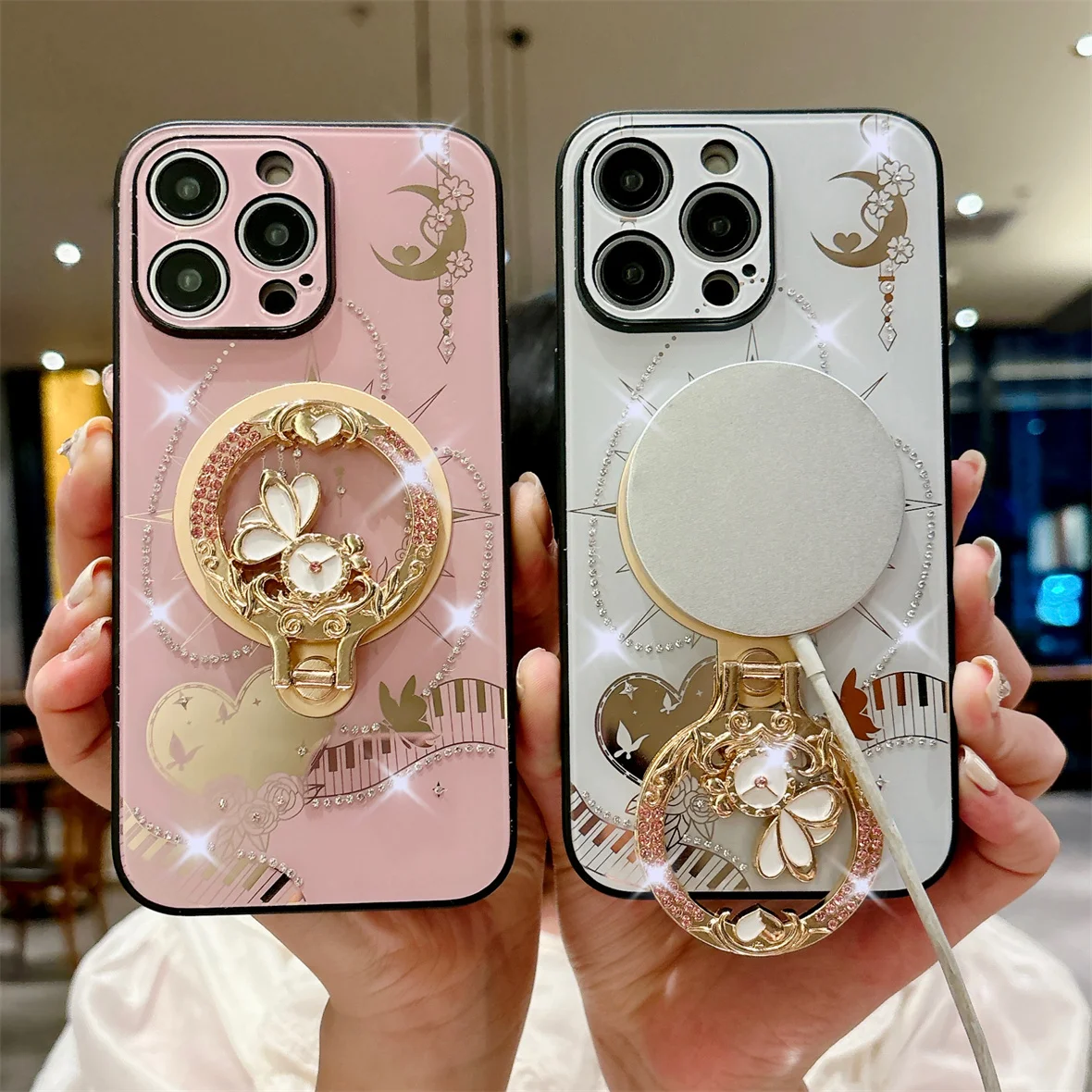 Luxury Rhinestone Phone Case With Magnetic Ring Holder Stand_voghion.com