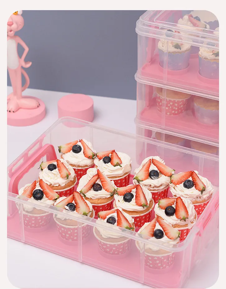 2 Tier Plastic Cupcake Carrier Muffin Holder Storage Box Stackable