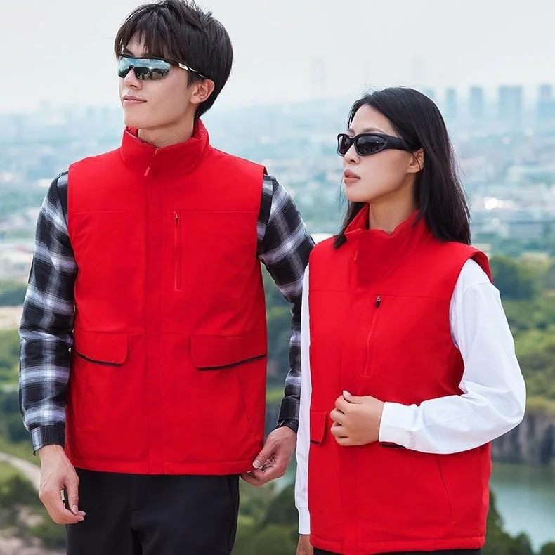 Fleece-lined Youth Vest Stand Collar Printed Workwear Featuring logo Text Thickened Cotton Autumn/winter Outdoor Windproof Vest preview 4