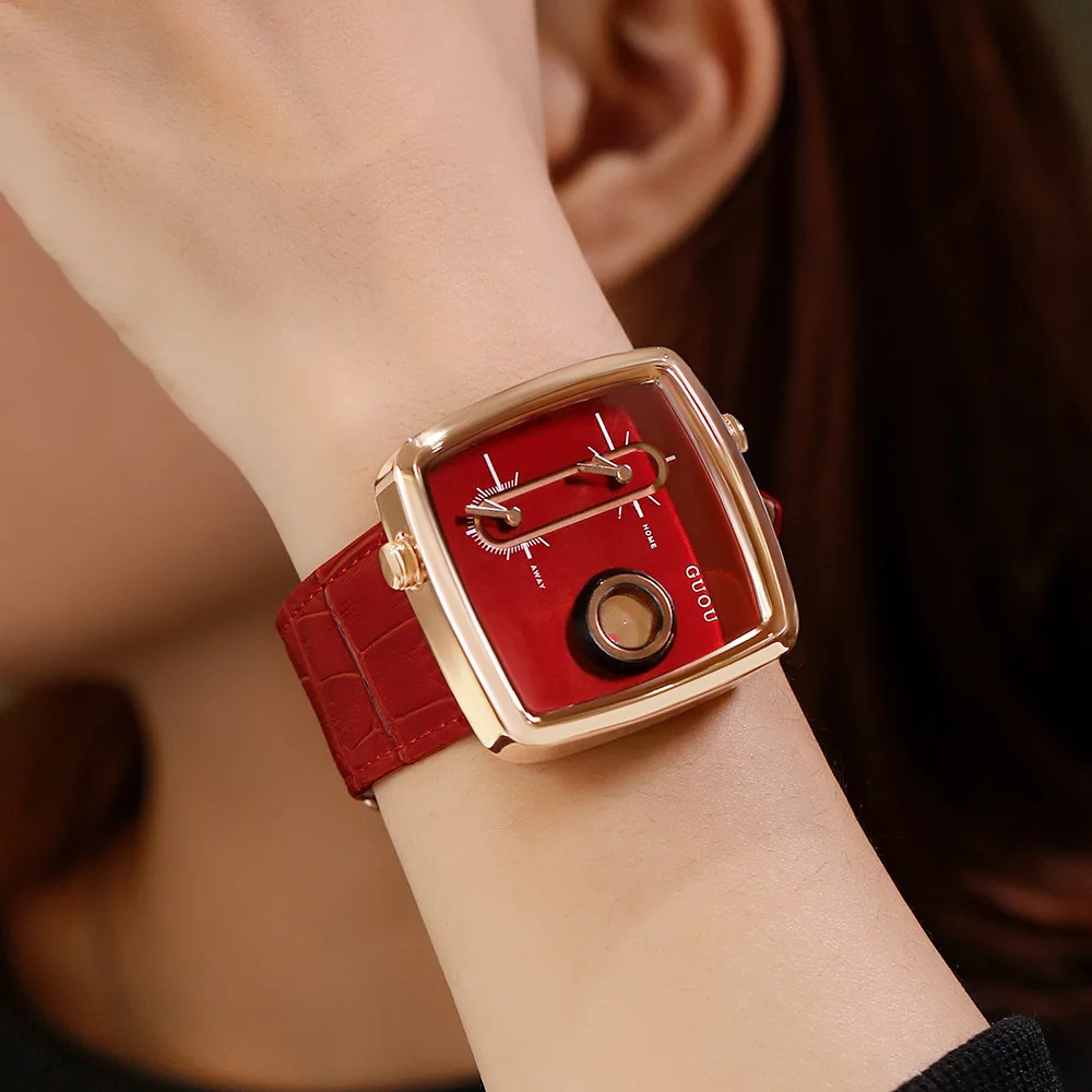 GUOU 8151 Hot Ladies Watch Trendy Fashion Square Women's Watch Personality  Unisex Watch Large Dial Korean Version Couple Clock