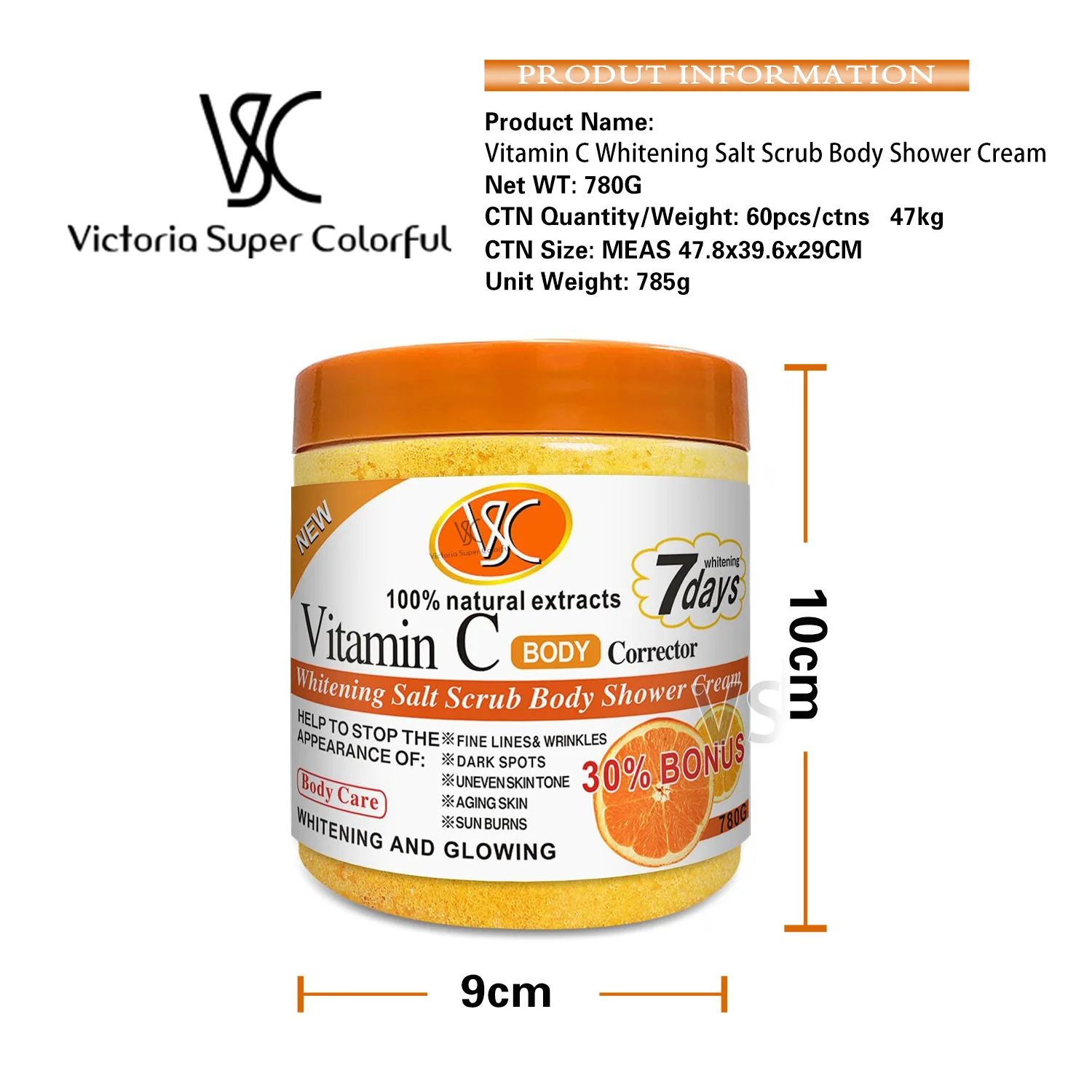 Gommage corporel au sel blanchissant au curcuma, crème de douche, vente en gros, éclaircissant, nettoyant pour le corps et le visage, exfoliant les taches brunes, soin de la peau