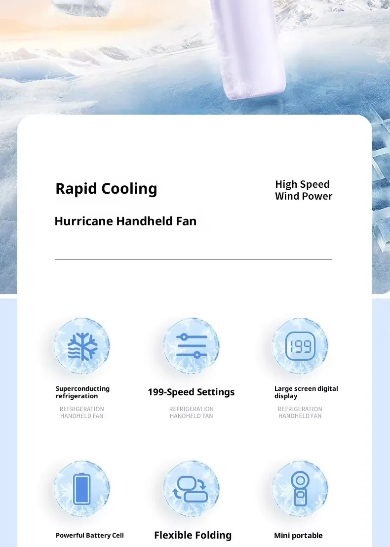 New Model Handheld Fan with 199-speed High-power-border Outdoor Charging Portable USB Cooling Small Fan for Wholesale
