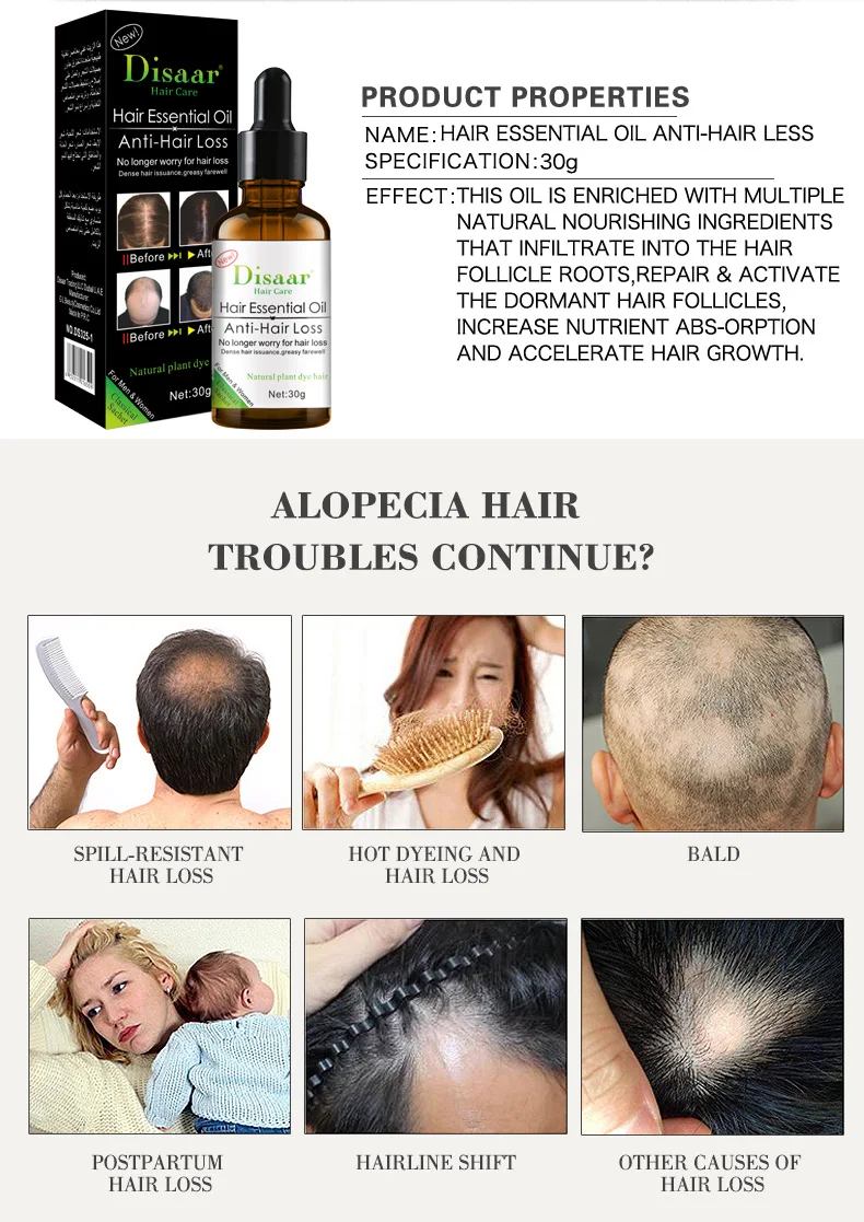 Hot Selling Dissar Organic Hair Loss Growth Oil Natural Regrowth Hair Oils for Hair Growth