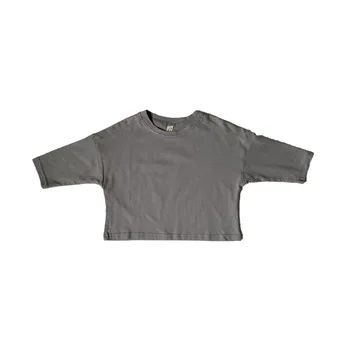 Kids Korean Spring New Children's Washed Distressed Long-sleeved T-shirts for Boys and Girls Solid Color Outerwear