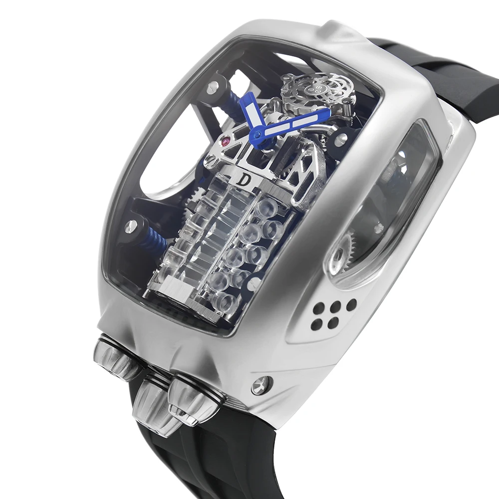 Custom Special Design Luxury Mens Automatic Watch Skeleton Automatic Mechanical Watch with High Grade Silicone Band