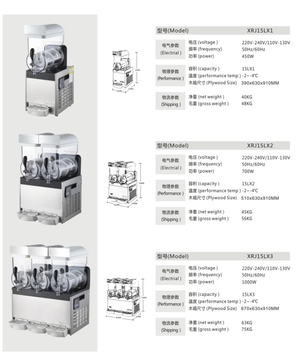 SURRI 15LX3 3 Bowl Commercial Type Stainless Steel Slush Machine Slush Puppy Machine