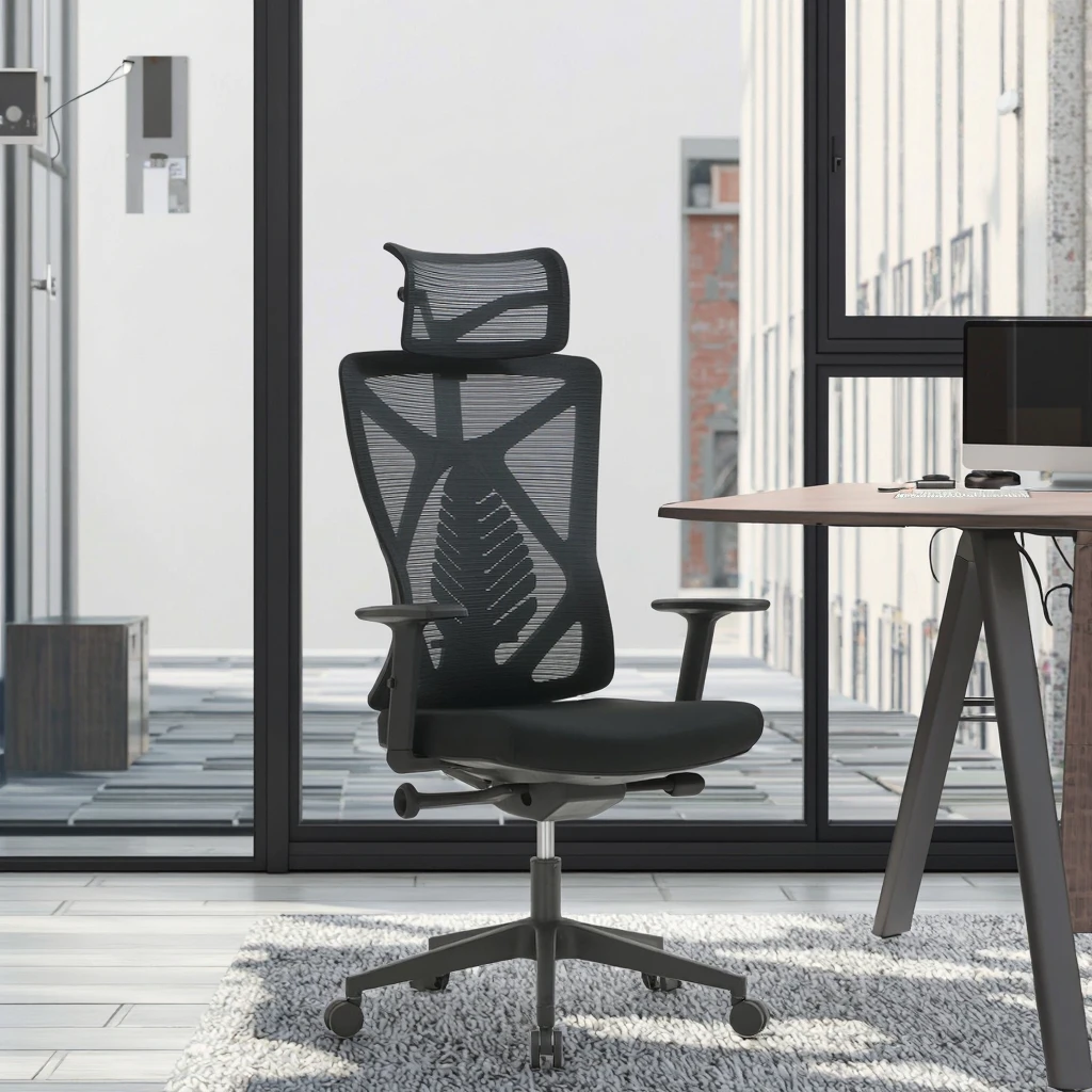 Maple Leaf Lumbar Support Ergonomic Swivel Task Chair with Adjustable Headrest and Thick Padded Seat for Conference Desk Use 2