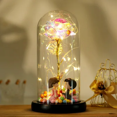 Christmas Valentine Gift LED Light String Rose Gold Home Decoration Champagne Glasses Rose Gold Preserved Roses