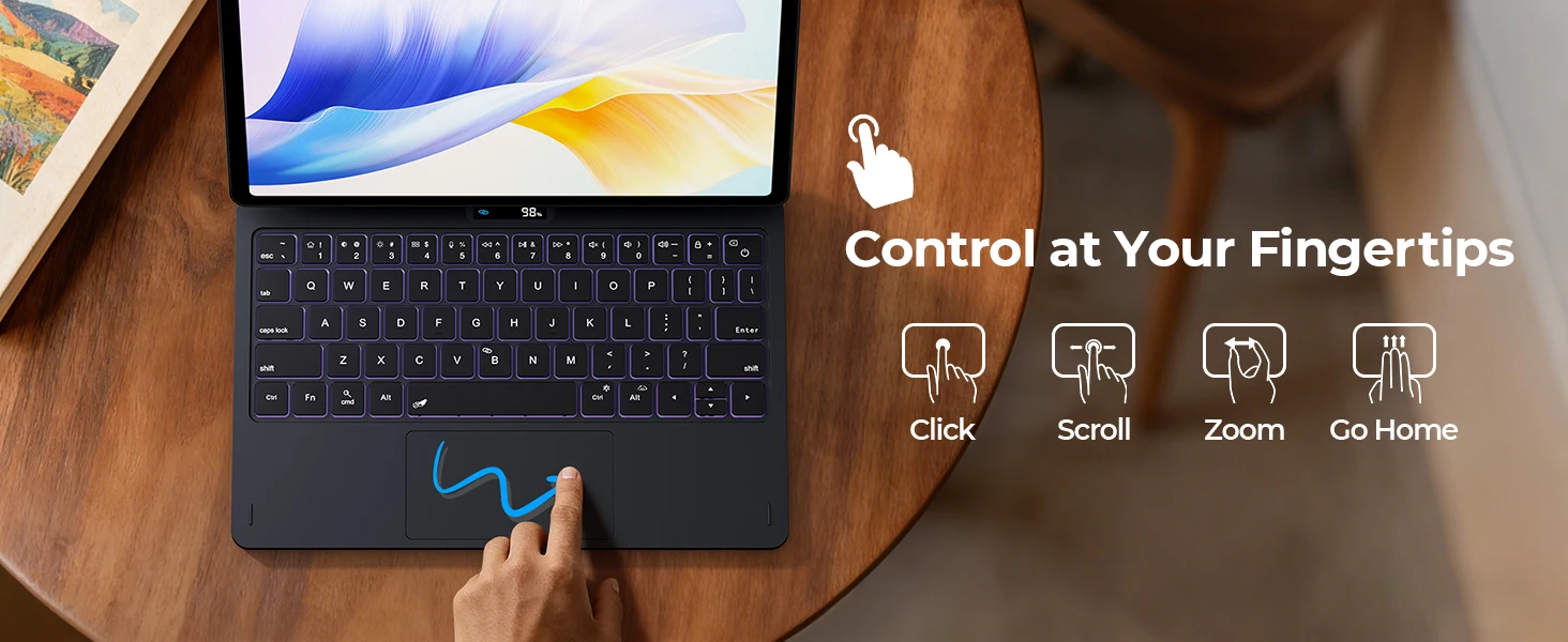 product laudtec magnetic keyboard case for samsung tab s9 11 7 color backlit trackpad lcd display 64 key pu leather-5