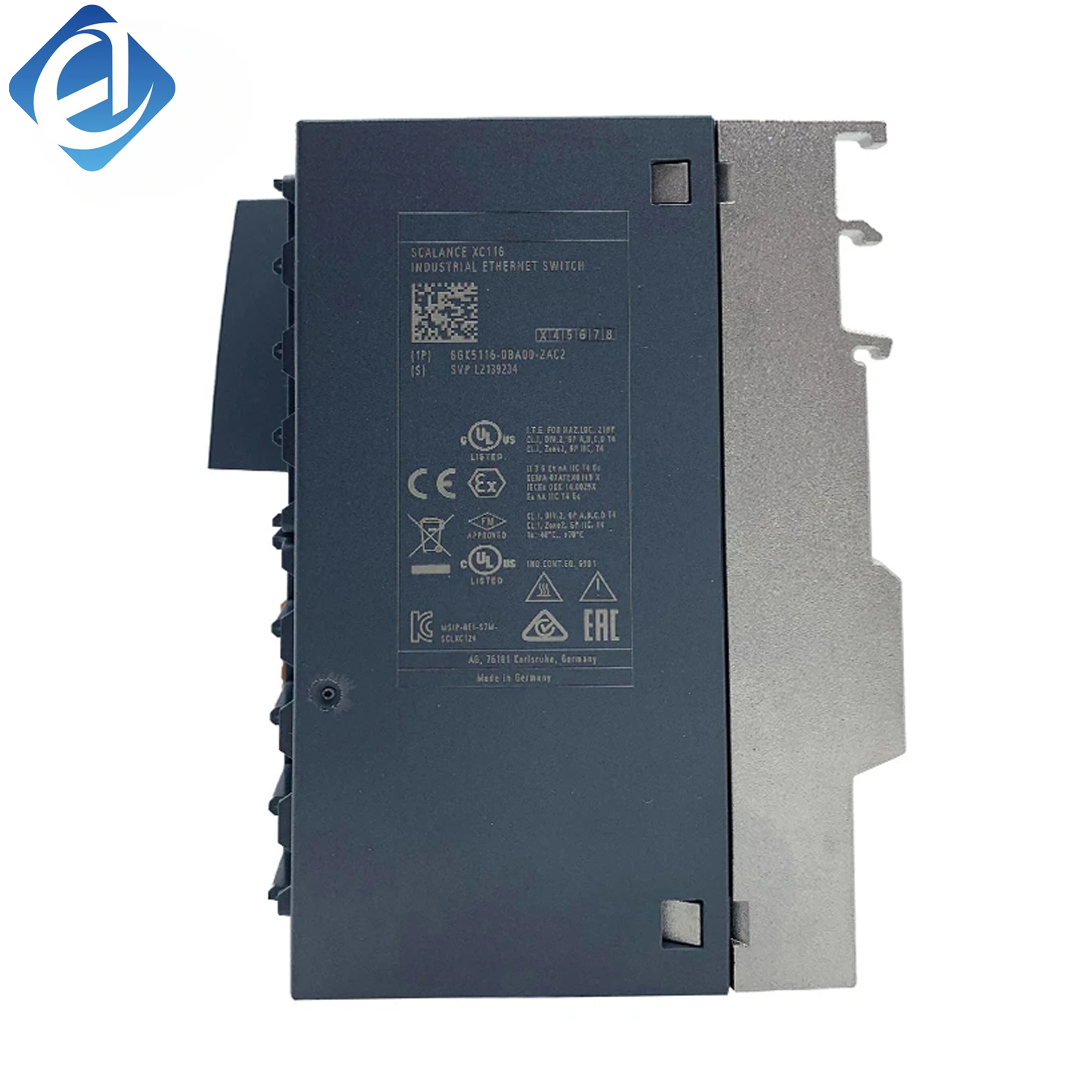 New Original 6GK5116-0BA00-2AC2 unmanaged industrial Ethernet switch. Equipped with 16×10/100 Mbit RJ45 ports, IP20 protection, DIN rail mounting, stable data transmission