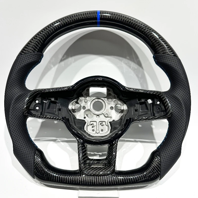 Carbon Fiber & Perforated Leather Steering Wheel for VW Golf MK7 GTI / R – Blue Accents