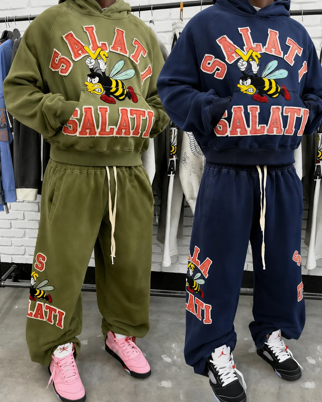 Custom Distressed Embroidery Zip up Hoodie Sweatpants Set Mens Manufacturer Tracksuit Rhinestone Sun Faded Acid Wash Sweatsuit gallery 6