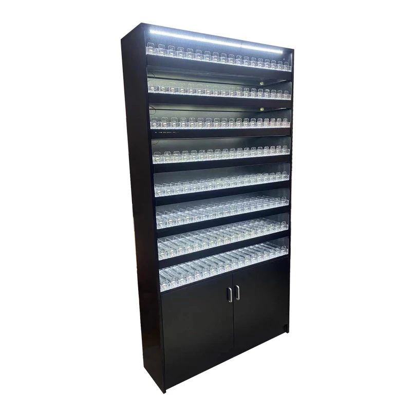 Wall Display Unit With Cigarette Pushers and Storage