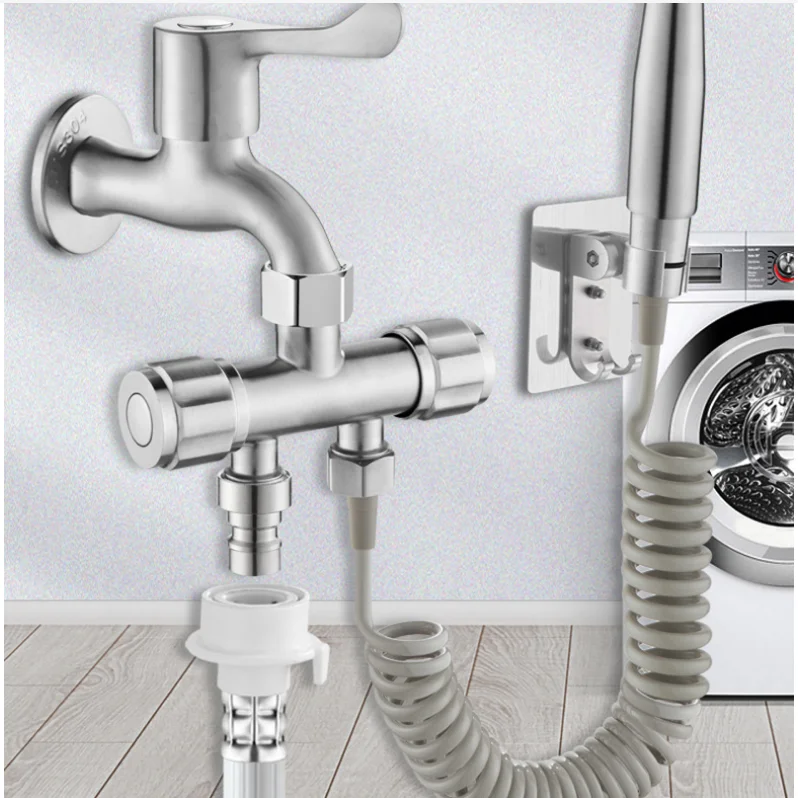 304 Stainless Steel Washing Machine Faucet Diverter One Inlet And Two ...