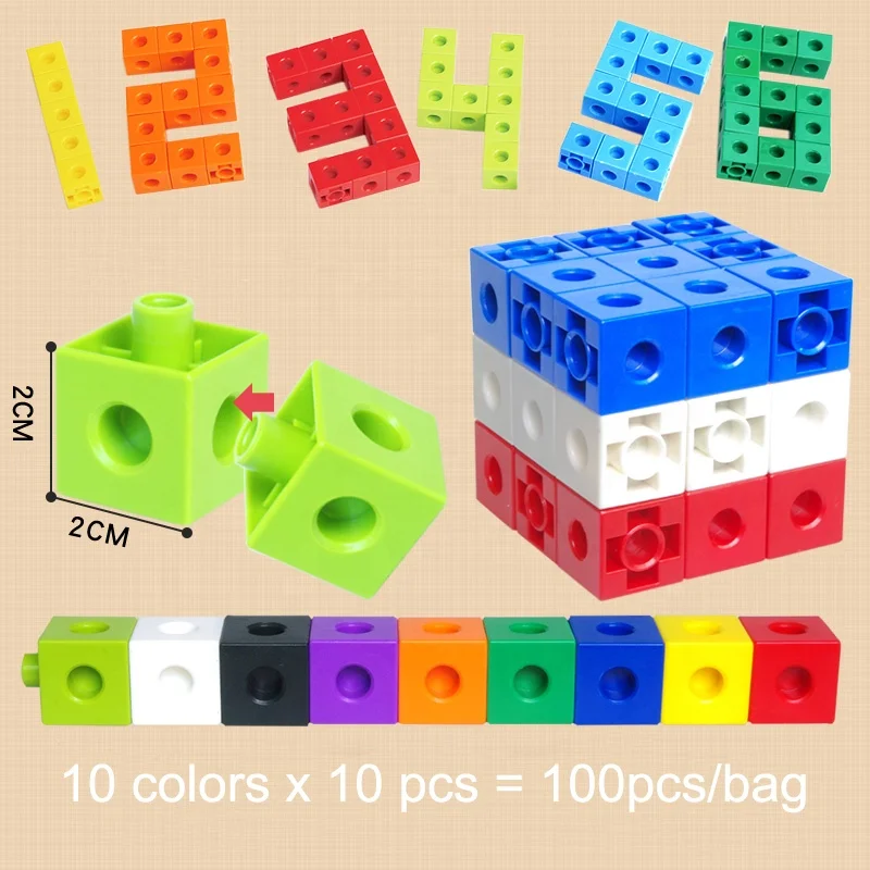 DIY Educational Kids Colorful ASTM CPSIA Assembly Robot Building Blocks 2cm Math Linking Cubes Plastic Creative Cubes