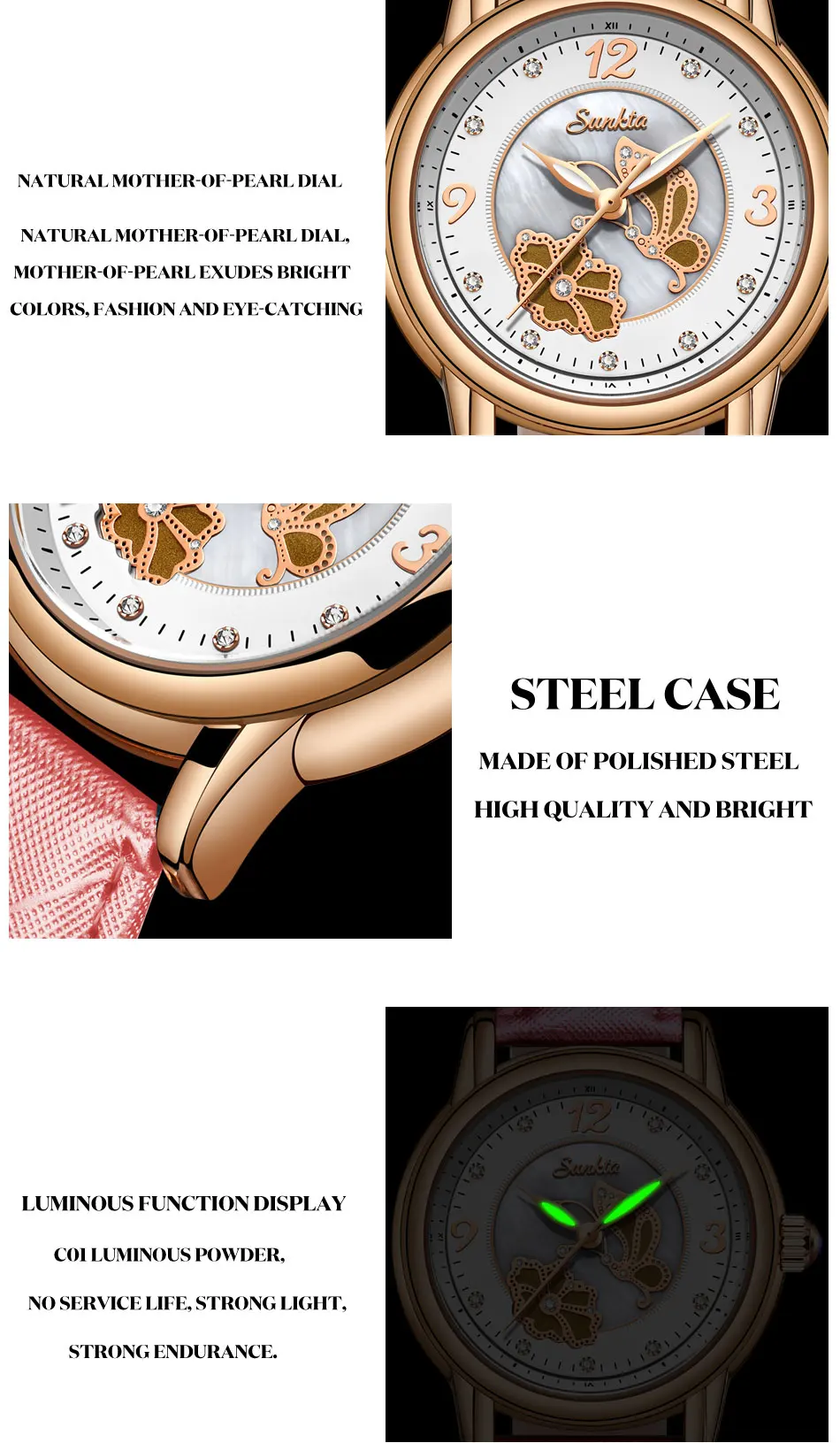 SUNKTA 6606  Brand Luxury Women Watches Waterproof Fashion Ladys Watch for Woman Ladies Wrist Watch Relogio Feminino Montre Femm