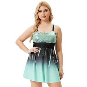 Shiny Plus Size Two Pieces Swimsuit Bikini Swimwear for Women Print Summer Bathing Suit Tankini Beachwear Sexy Swimdress