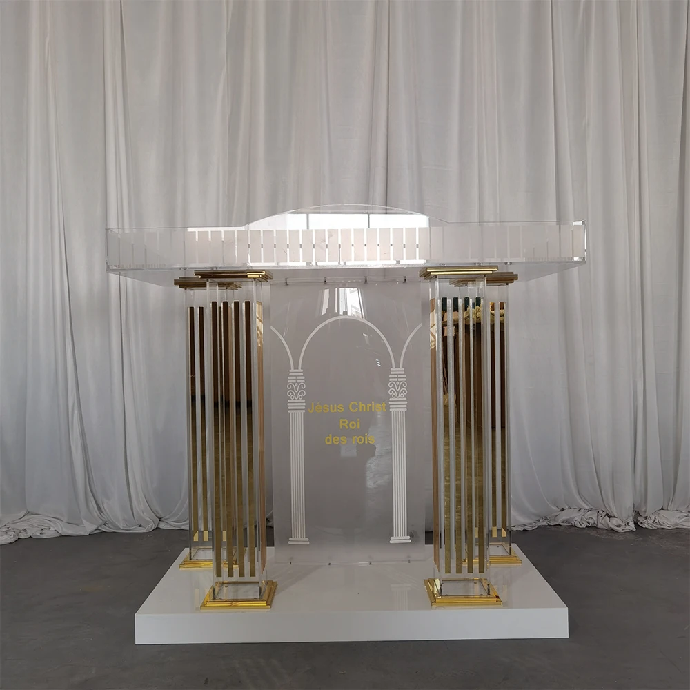 Free Custom Logo Morden Acrylic Lectern Concert Pulpits and Podiums for Church Wedding Party Props