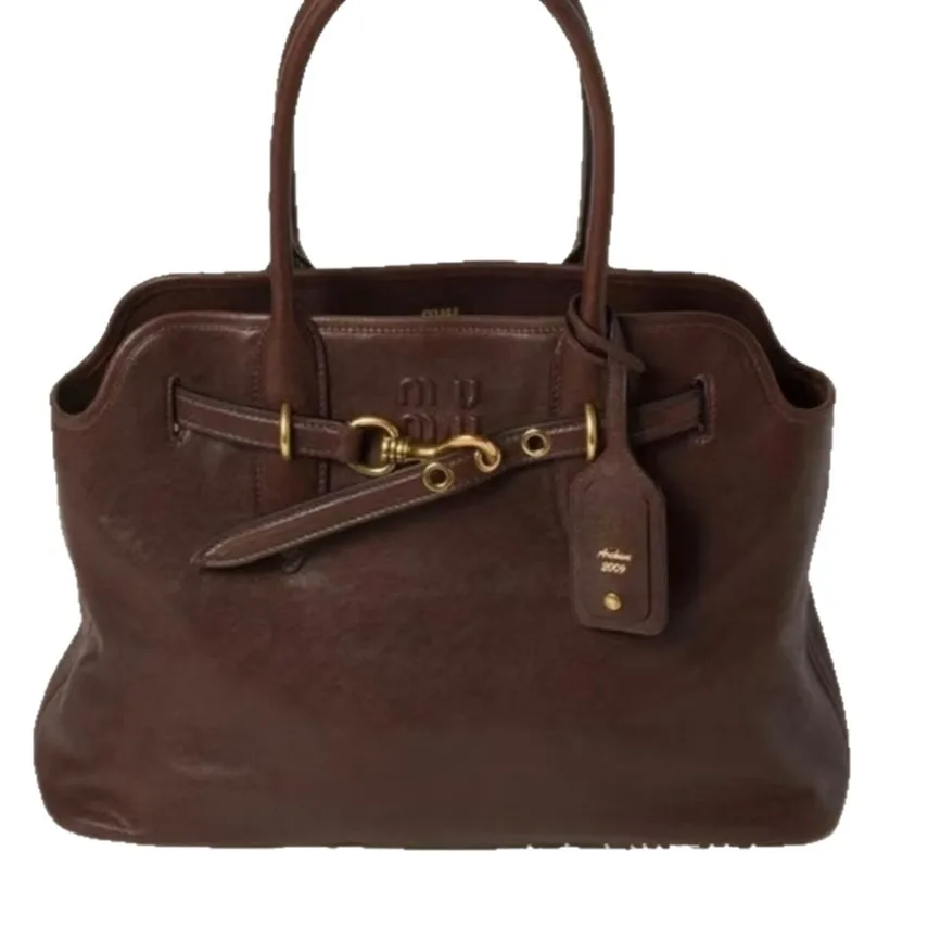 MIUs Genuine Leather Large-Capacity Practical Vintage Tote Bag Handheld Briefcase-Style Underarm Bag European-American Retro