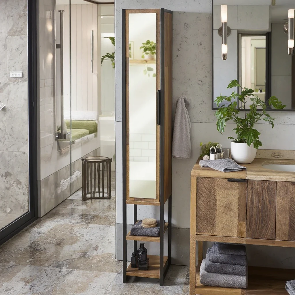 Industrial Style Mirror with Storage Slim Bathroom Cabinet with Mirror ...