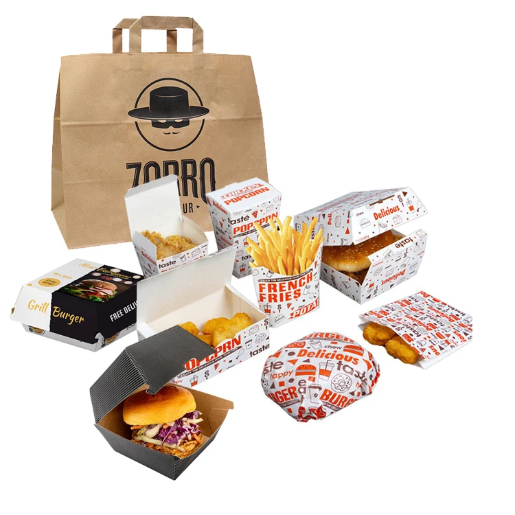 Custom Logo Restaurant Carry Out Paperbags Takeaway Lunch Food Container  Kraft Paper Bags for Burger Pizza Sushi With Handle