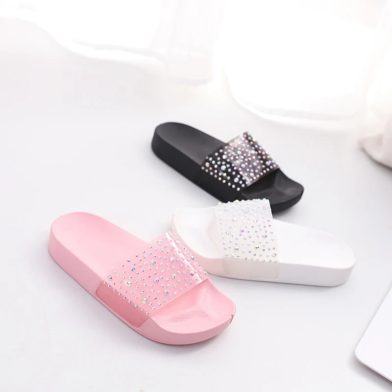 Обувь, оптовая продажа, детские тапочки, летние шлепанцы для девочек с кристаллами и бриллиантами, пляжные сандалии, повседневная обувь из ПВХ