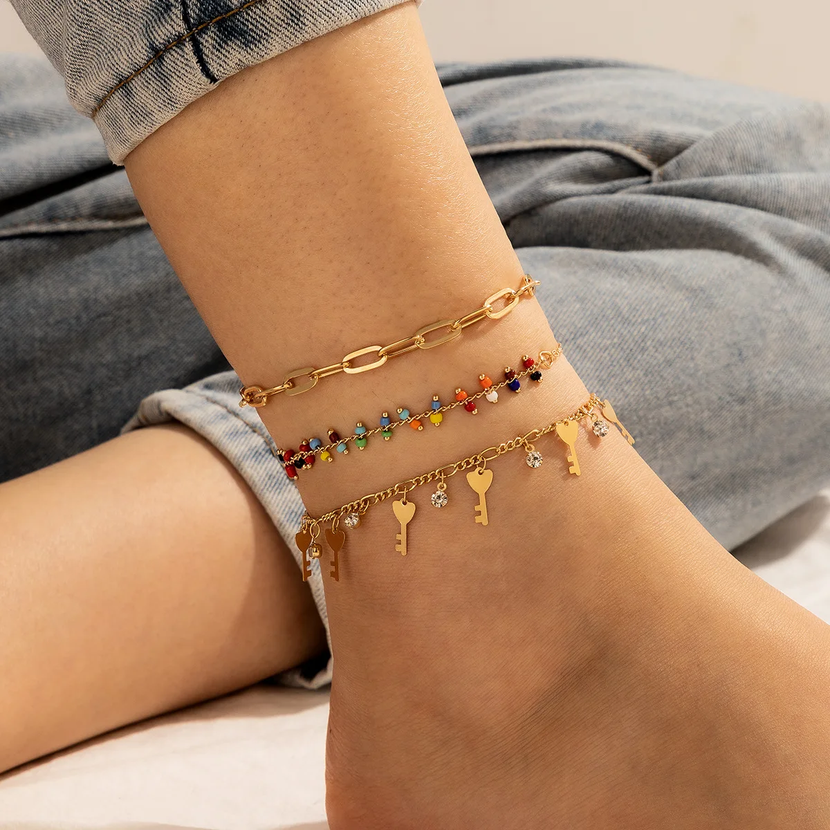 Buy Gold Plated Chain Anklet,Beads 