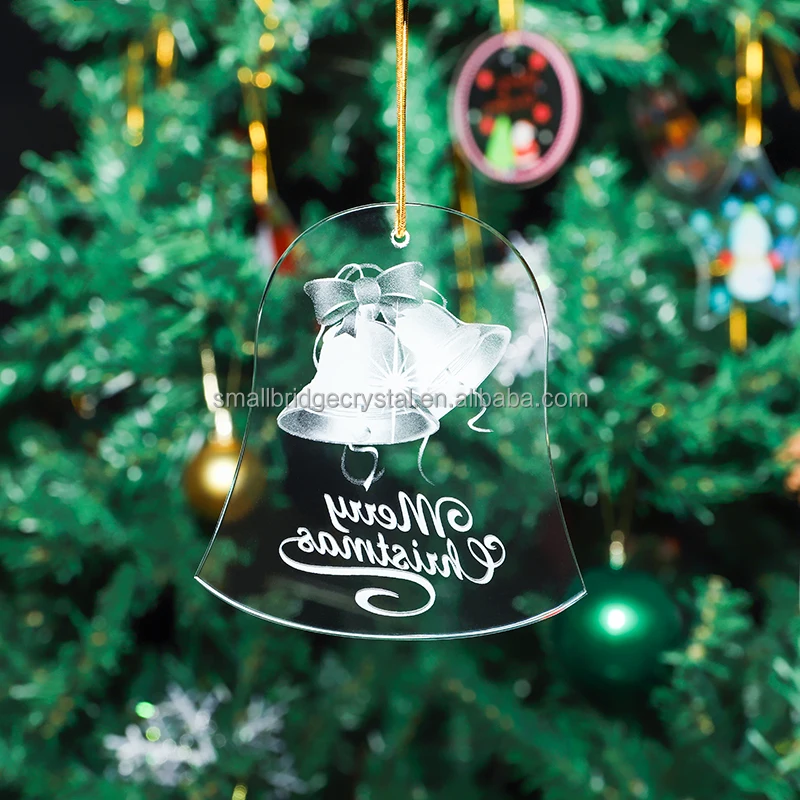 product christmas bell shape glass uv printing tree pendant laser engraved home decoration ornaments-38