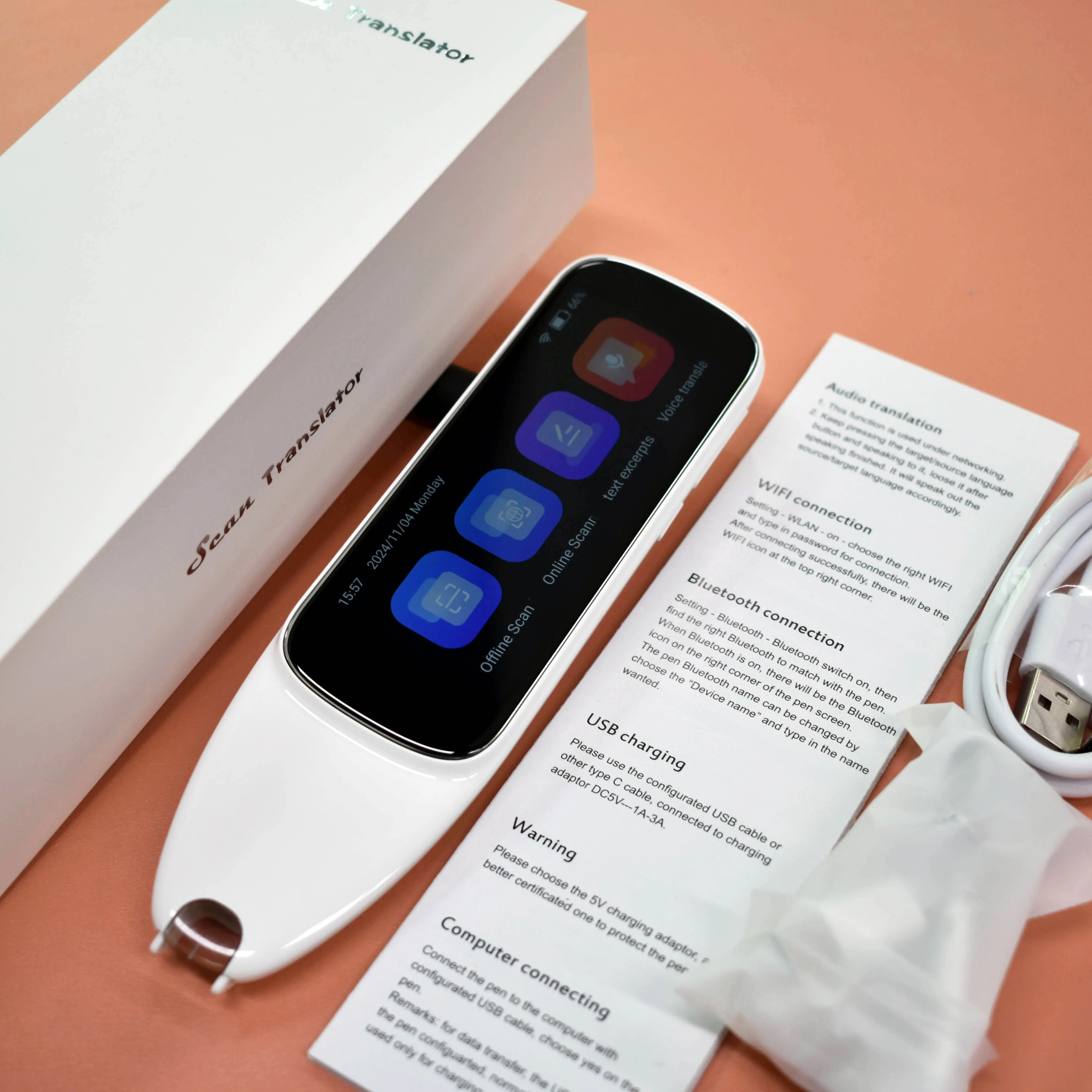 2024 Smart Electronic Book Scanner Pen Portable Scanning Pen Voice Translator Device Speech to Text Reader Translation Pen