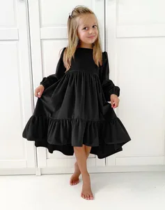 Custom Long-Sleeved Princess Skirt for Girls Autumn Boutique Ruffled Dresses with Animal Pattern ODM Supply