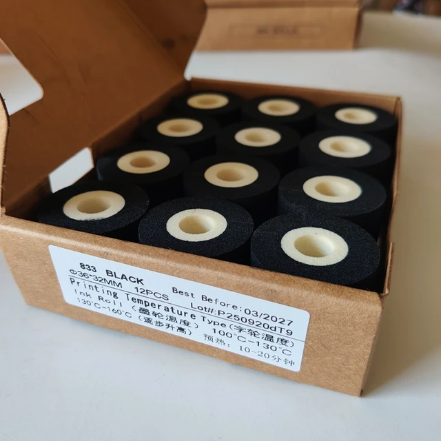 938B 36x40mm Black Hot INK Roll for Roller Transfer Printing Coding Machine with 130-160C Temperature and Pillow Packing 3
